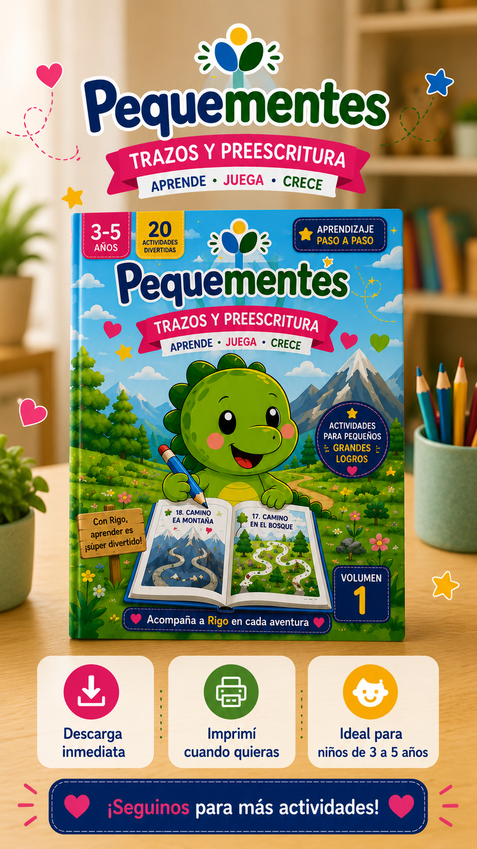 PequeMentes® Volumen 1 | Trazos y preescritura | PDF Imprimible para Niños de 3 a 5 Años